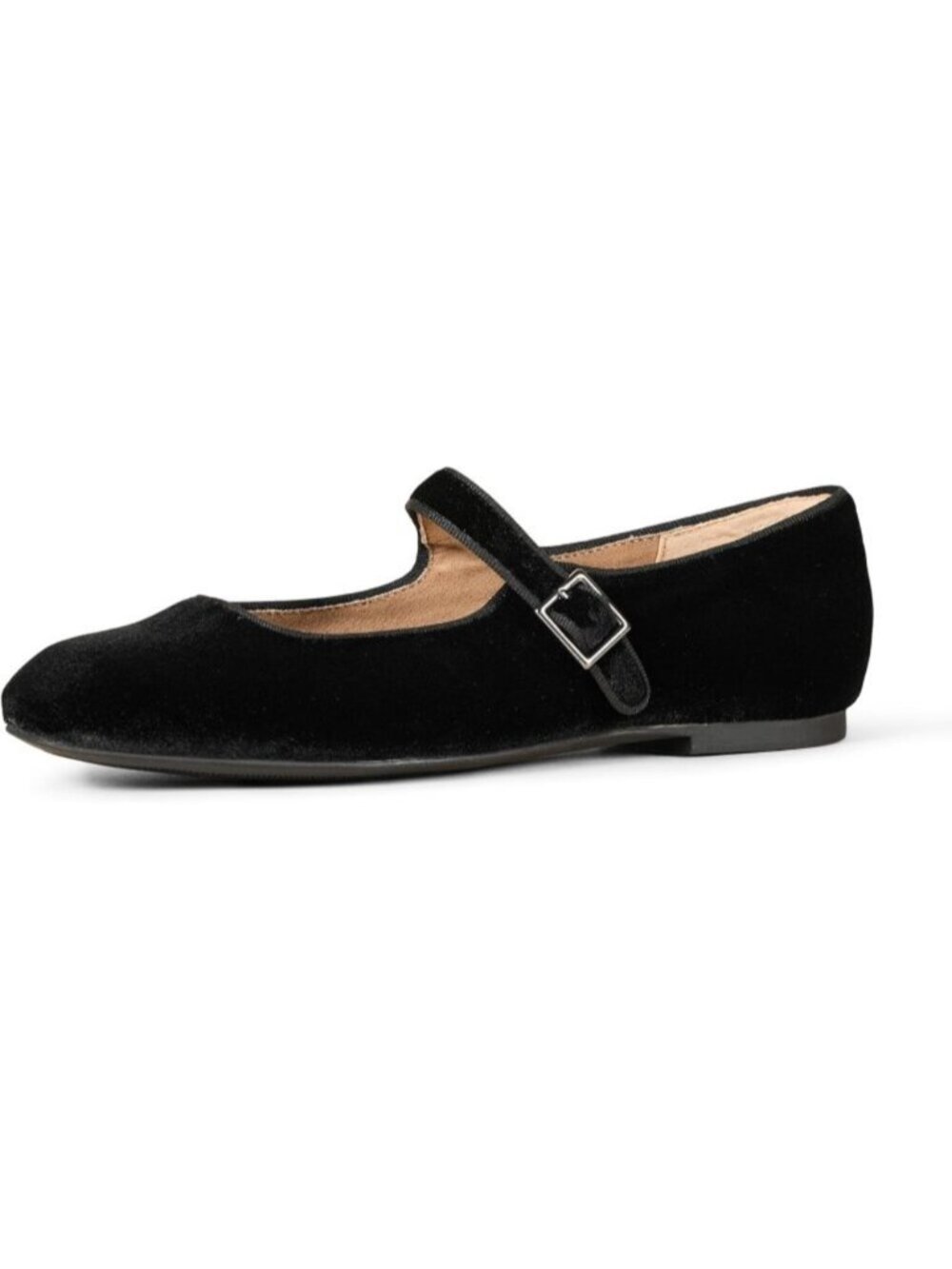 Women's Black Velvet Mary Jane Imported Ballet Flat Buckle Strap Shoes